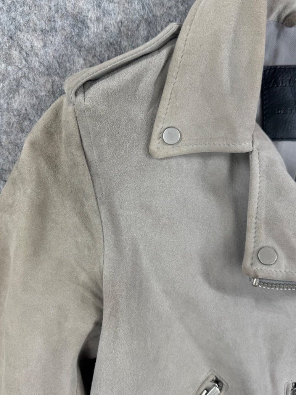 All Saints Womens Biker Jacket Balfern Goat Leather Suede Sz 4 Taupe *read - Picture 8 of 15